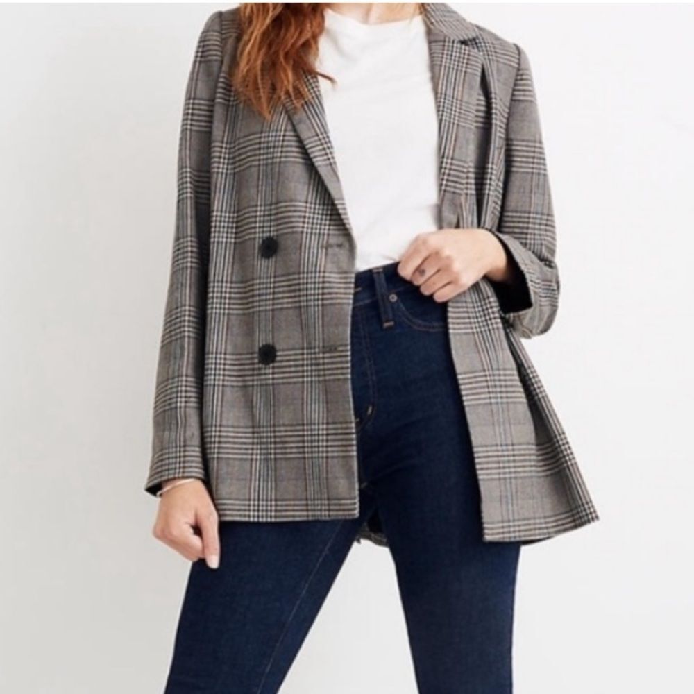 Madewell Caldwell Double-Breasted Blazer in Menswear Plaid women’s size M - Picture 1 of 7